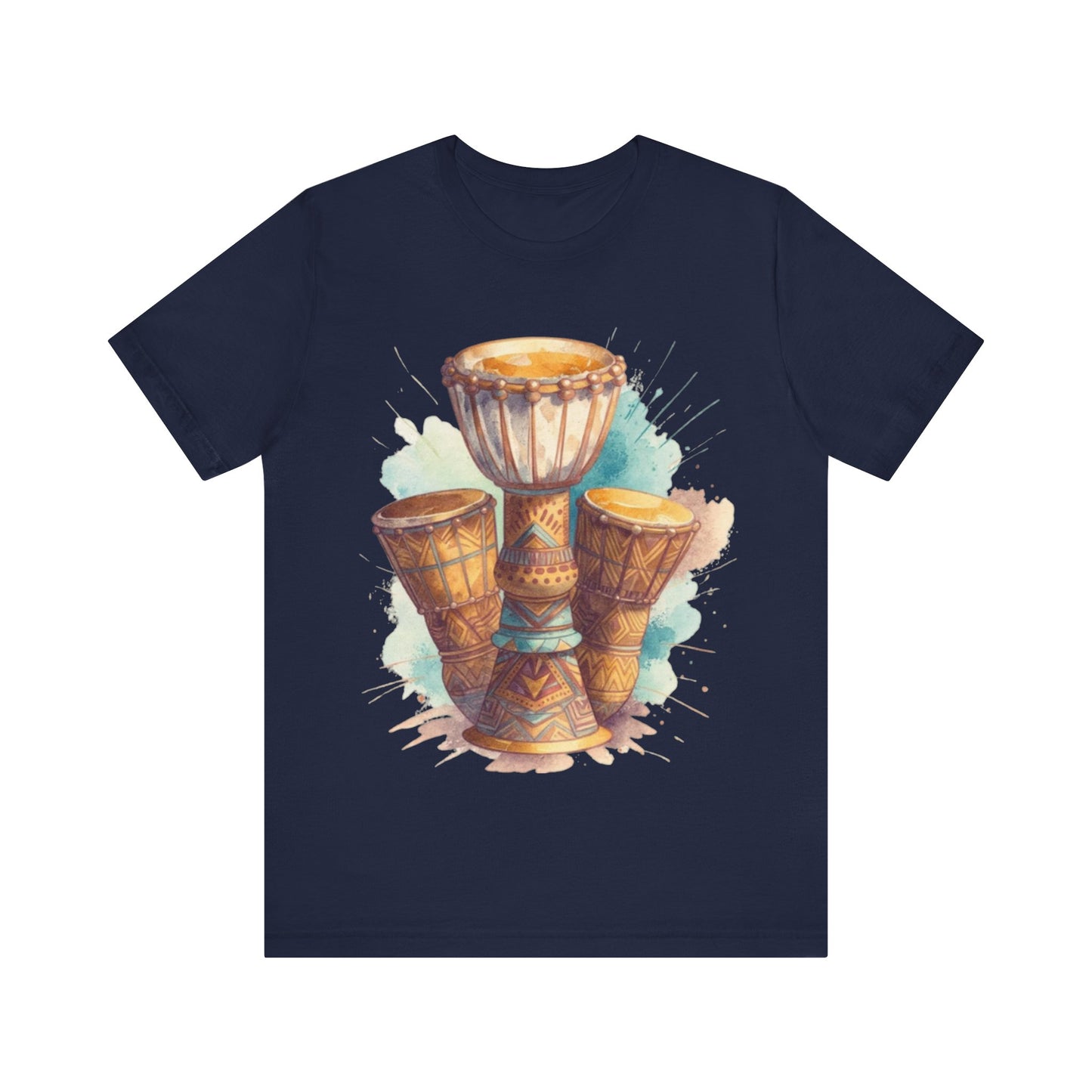 Watercolor Rhythms: African Drums in Harmony – Unisex Jersey Tee
