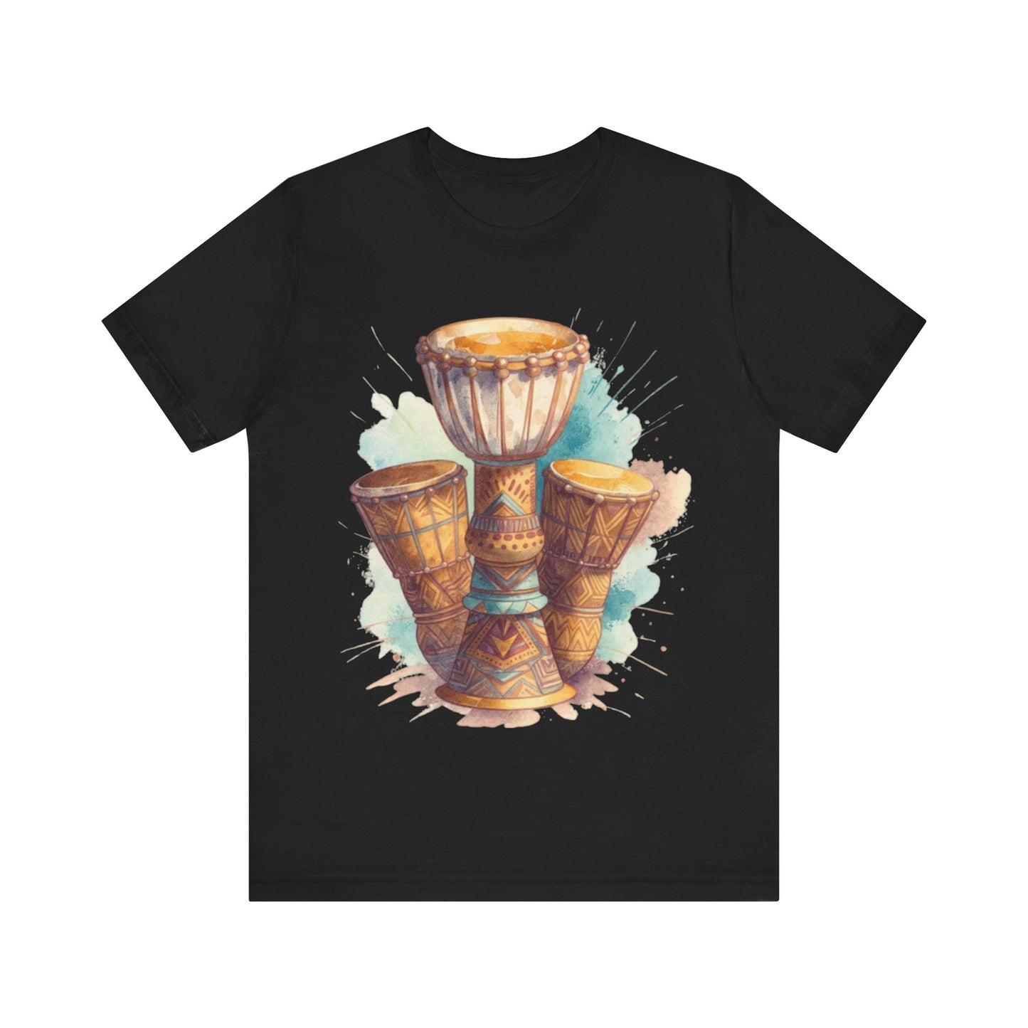 Watercolor Rhythms: African Drums in Harmony – Unisex Jersey Tee