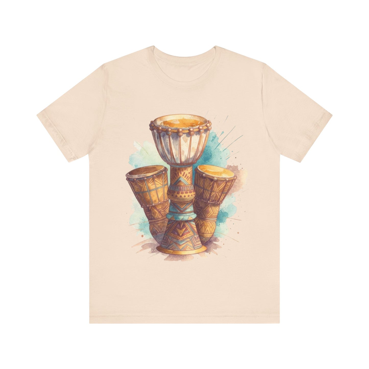 Watercolor Rhythms: African Drums in Harmony – Unisex Jersey Tee