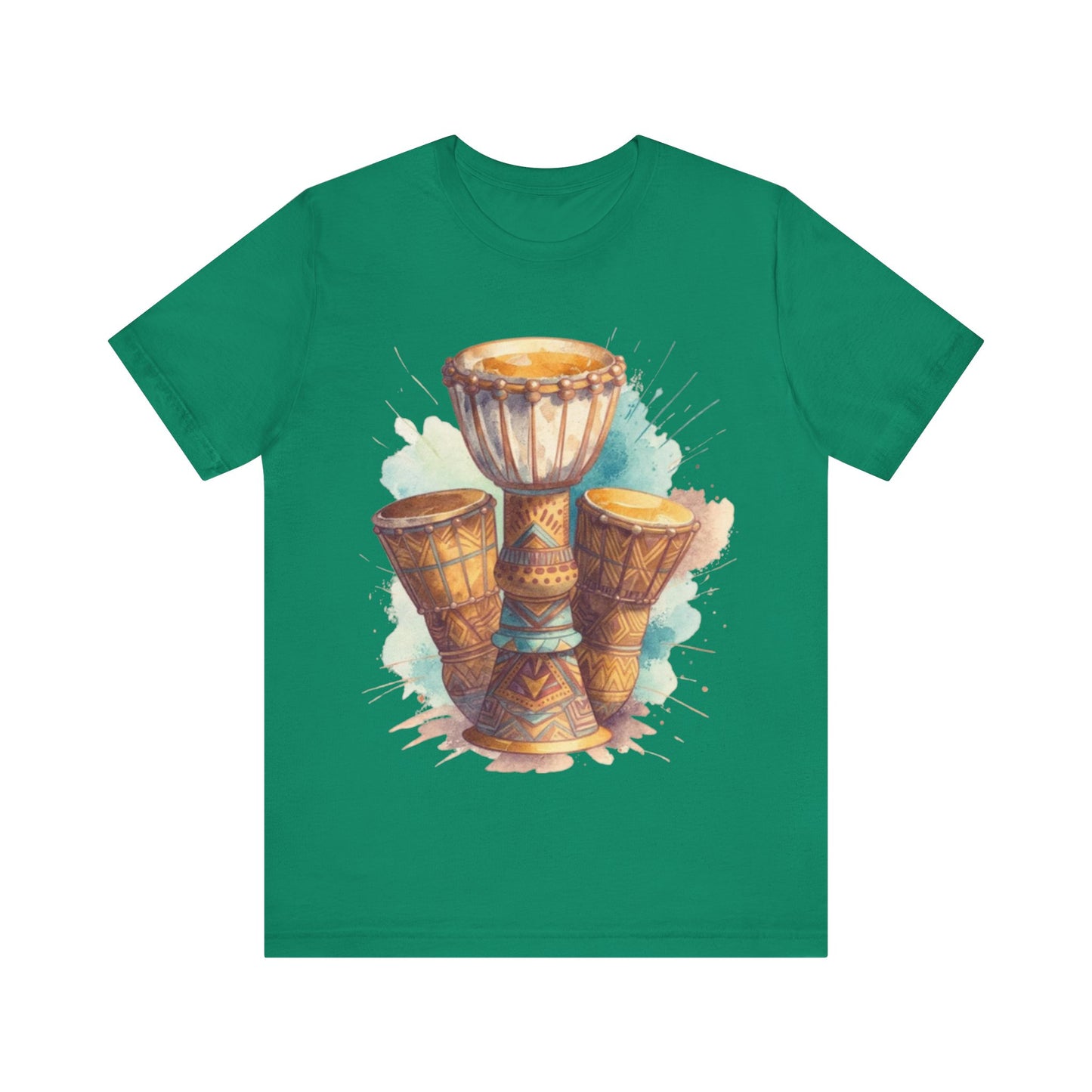 Watercolor Rhythms: African Drums in Harmony – Unisex Jersey Tee