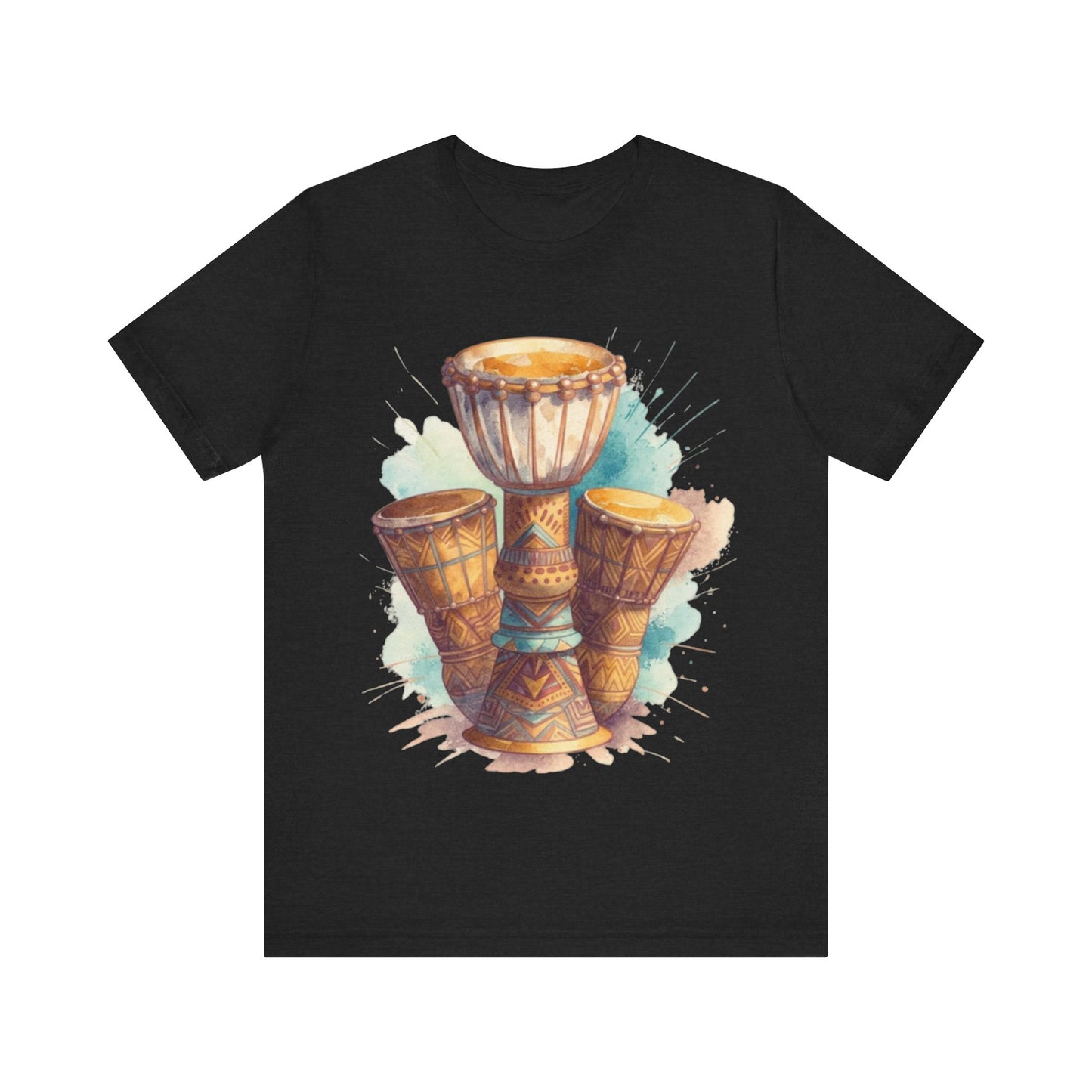Watercolor Rhythms: African Drums in Harmony – Unisex Jersey Tee