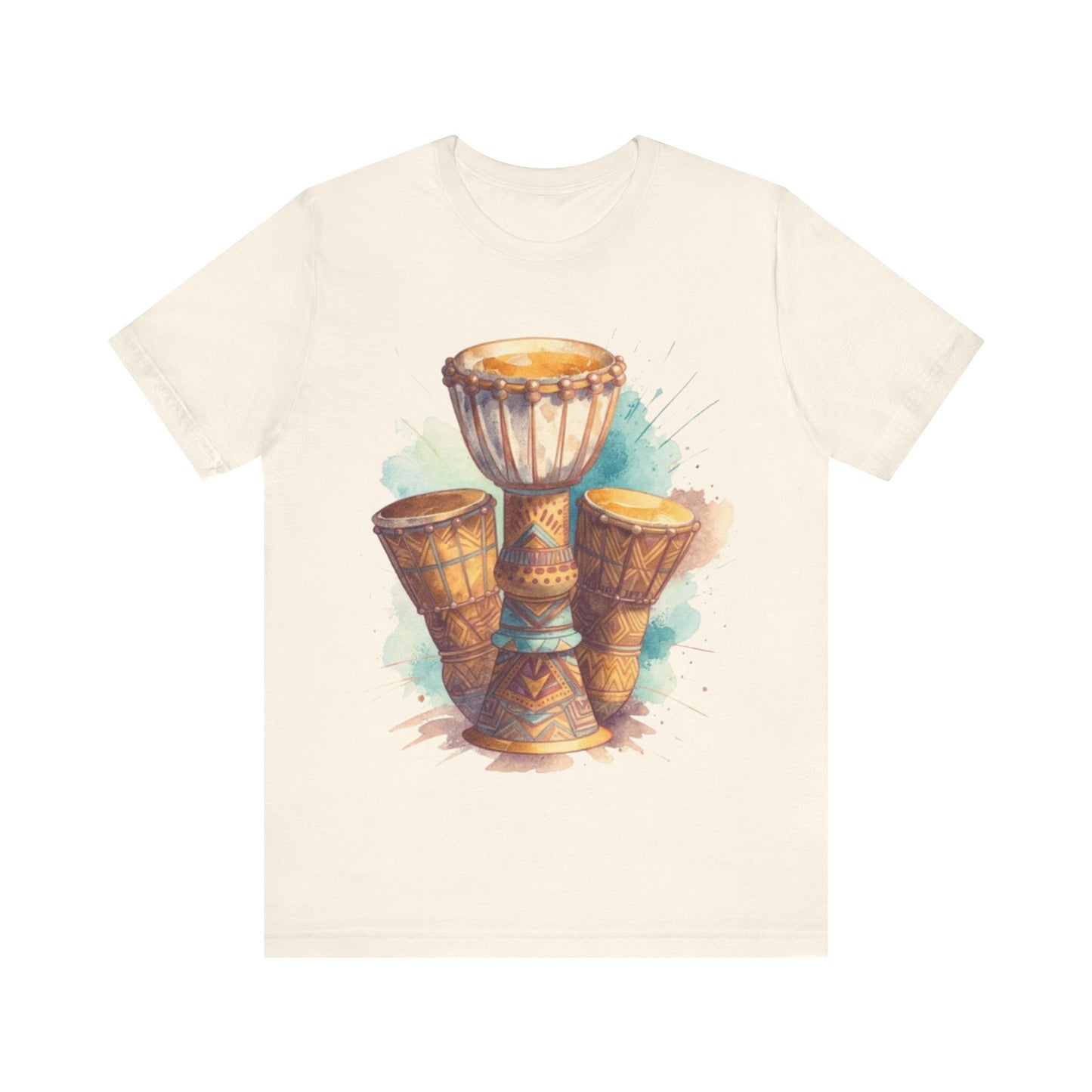 Watercolor Rhythms: African Drums in Harmony – Unisex Jersey Tee
