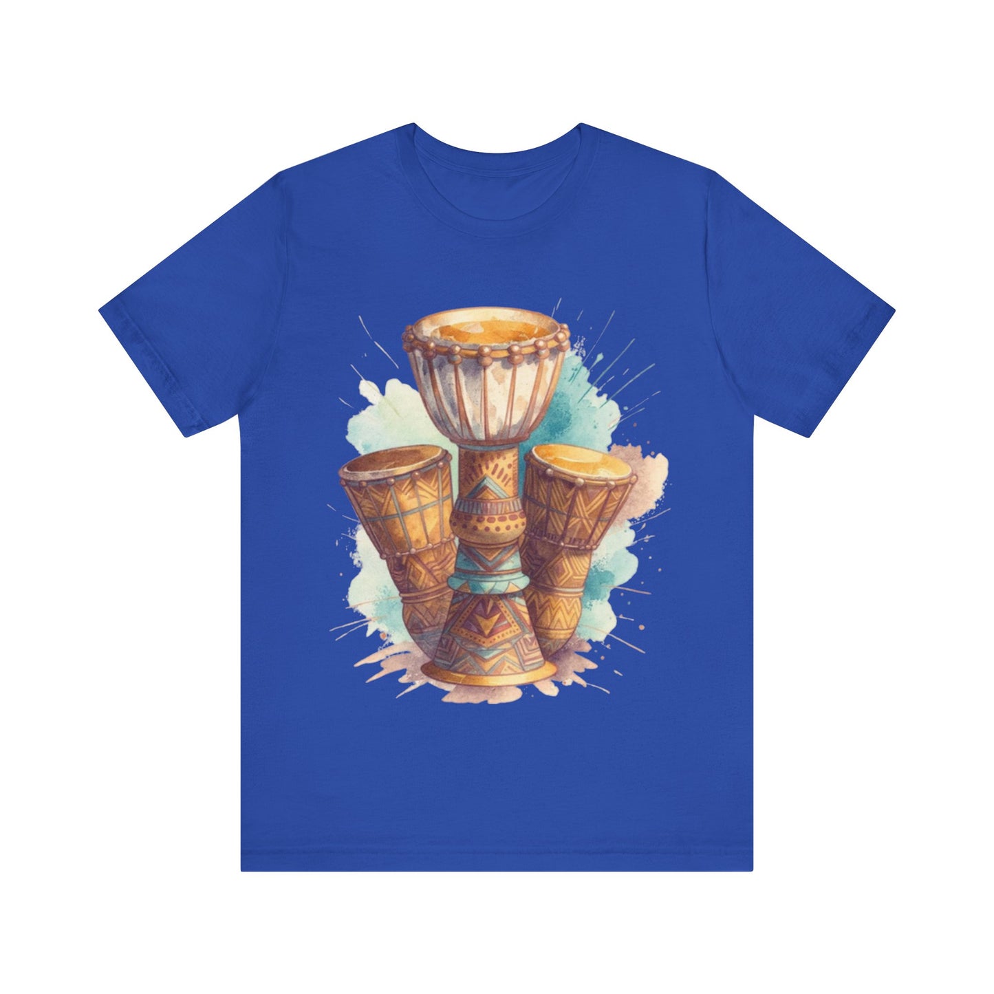 Watercolor Rhythms: African Drums in Harmony – Unisex Jersey Tee