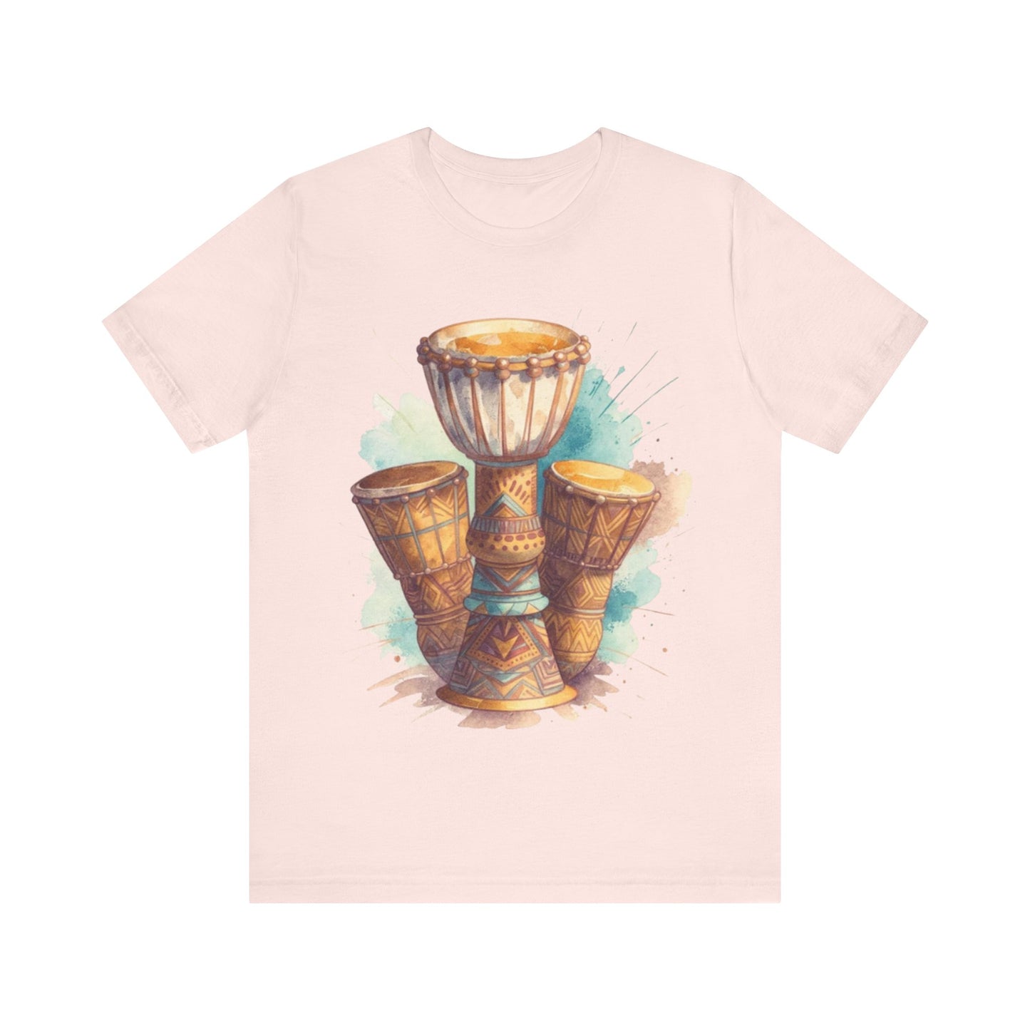 Watercolor Rhythms: African Drums in Harmony – Unisex Jersey Tee