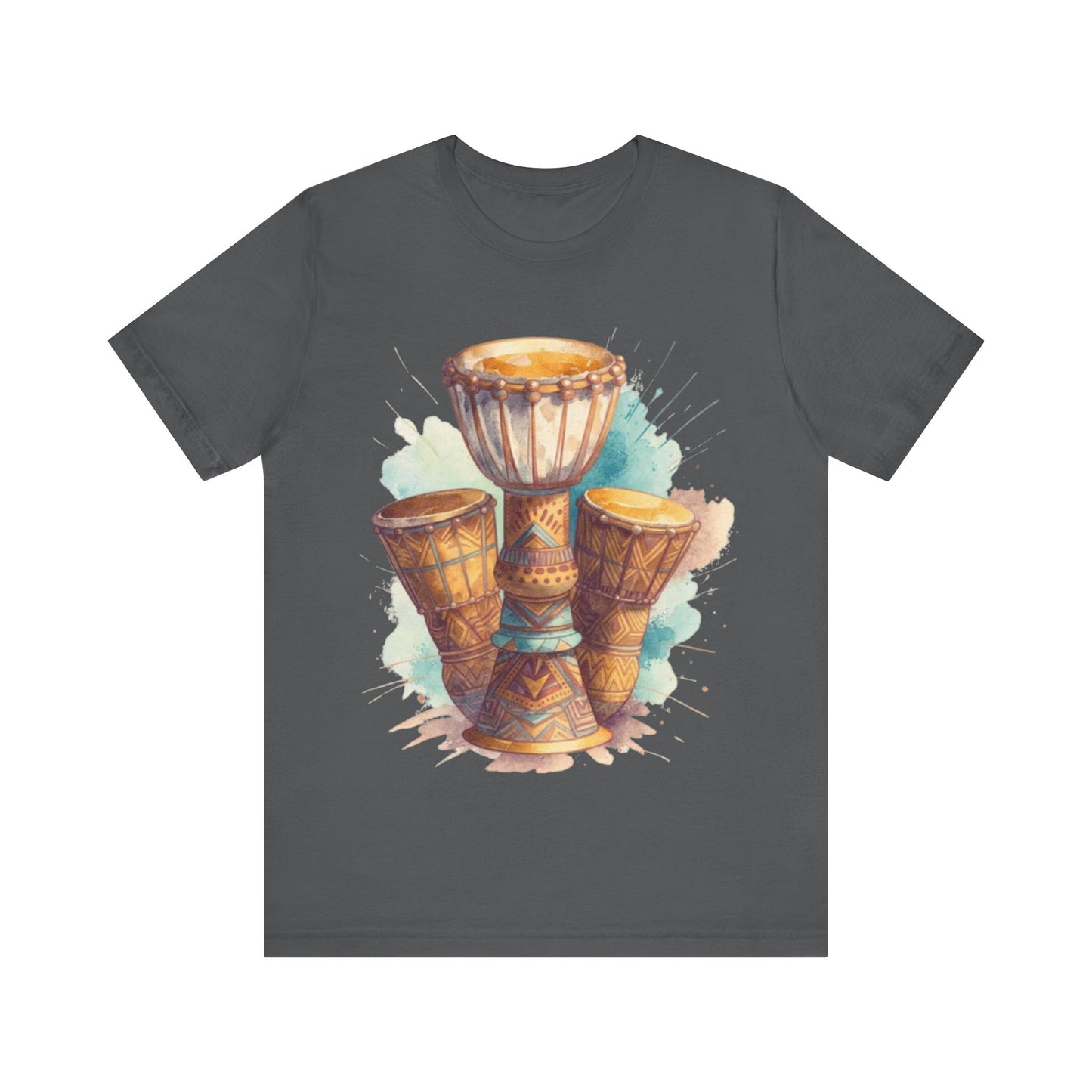 Watercolor Rhythms: African Drums in Harmony – Unisex Jersey Tee