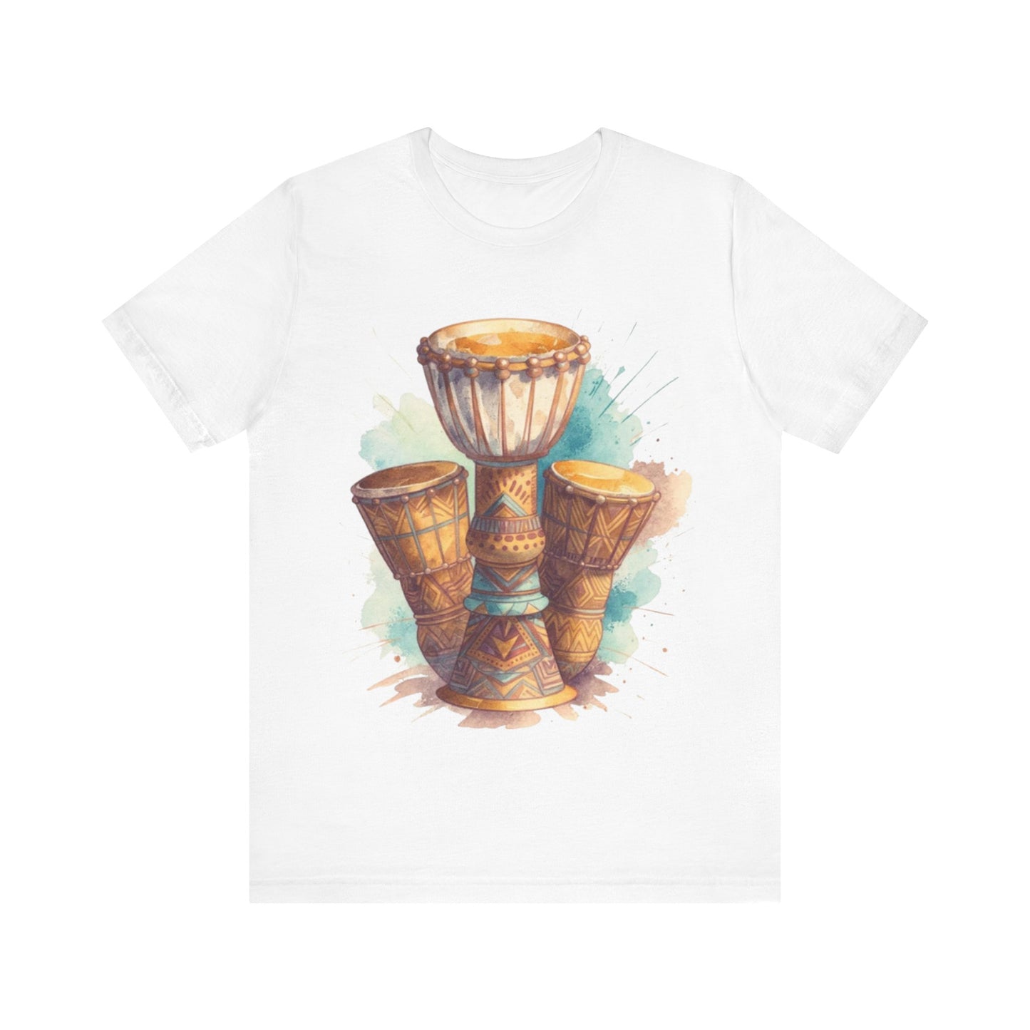 Watercolor Rhythms: African Drums in Harmony – Unisex Jersey Tee