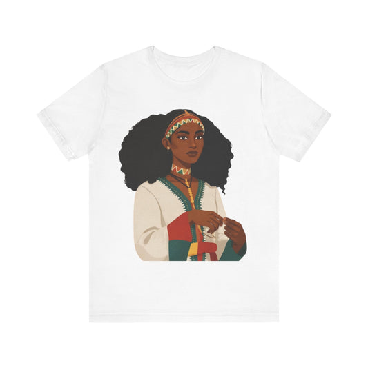 Ethiopian Woman Jersey Tee, African Heritage Shirt, Traditional Attire Apparel, Cultural Event Top, Ethiopian Art T-shirt,