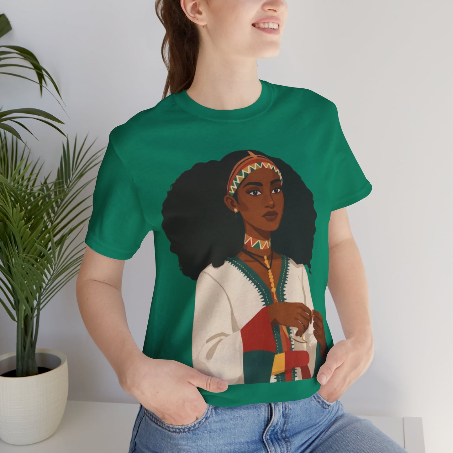 Ethiopian Woman Jersey Tee, African Heritage Shirt, Traditional Attire Apparel, Cultural Event Top, Ethiopian Art T-shirt,